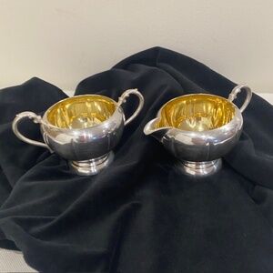 "Essay" Silver-Plated Gold Gild Creamer & Sugar Bowl Set Made in Canada